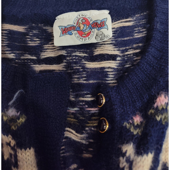 Wooly Kiwi Knitwear Company Blue Wool Animal Print Women's Sweater Size Small - Picture 3 of 6